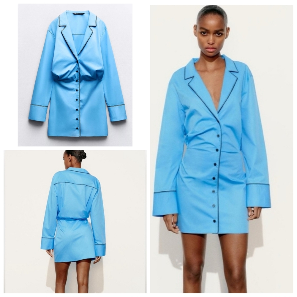 💘🆕️ Zara Small Short Trench Dress Blue #2685/204